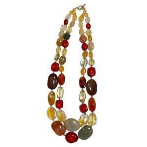 Vintage Double Strand Red Coral/Citrine/Glass Chunky Beaded Necklace ~ 23"